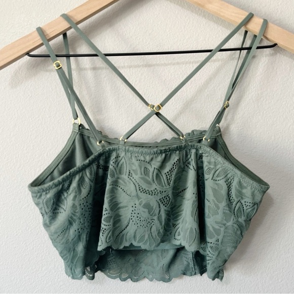 Aerie NWOT Sage Green Lace Coquette Strappy Bralette Size Large - Picture 4 of 7